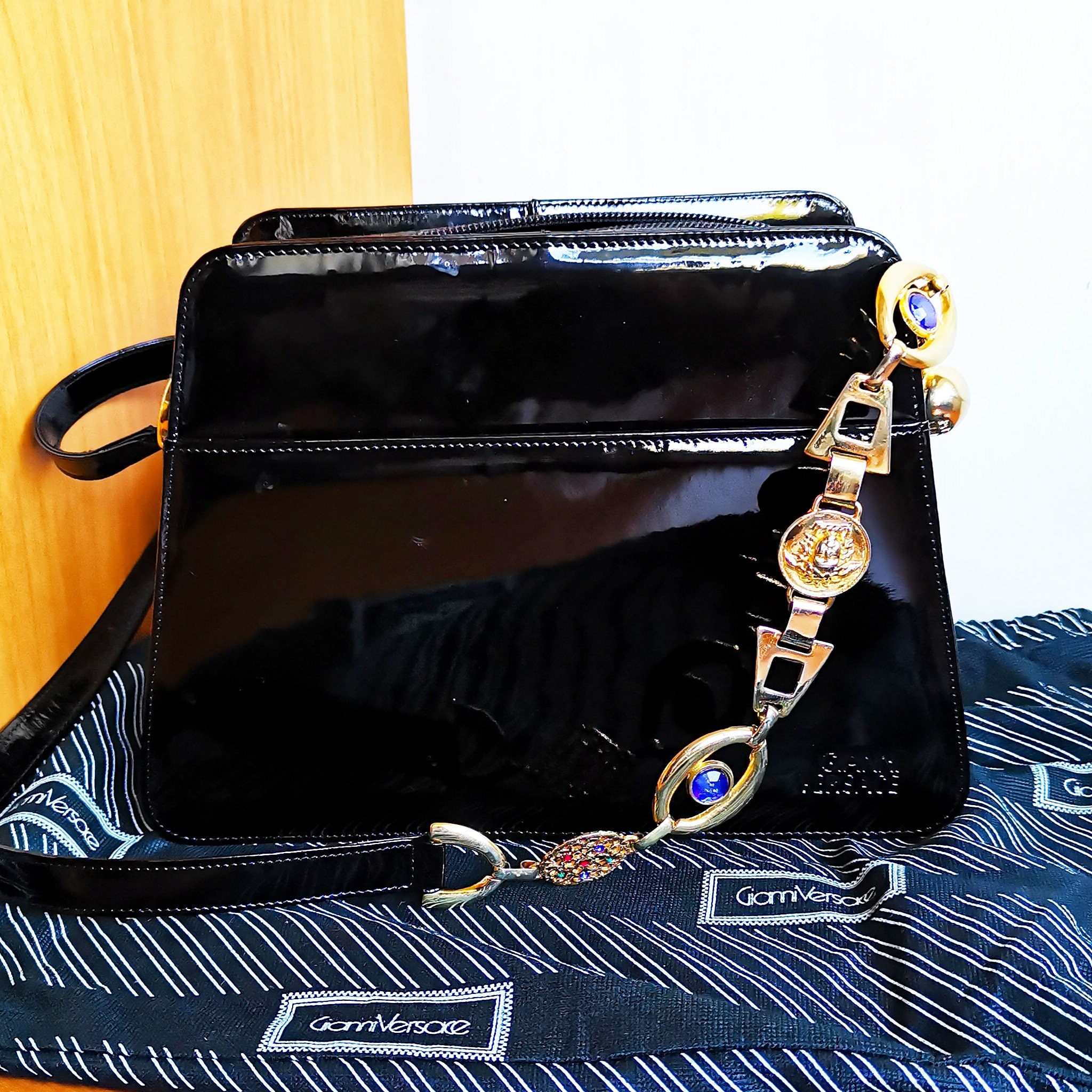 90s as New Gianni Versace leather clutch and coin purse shoulder strap Bag