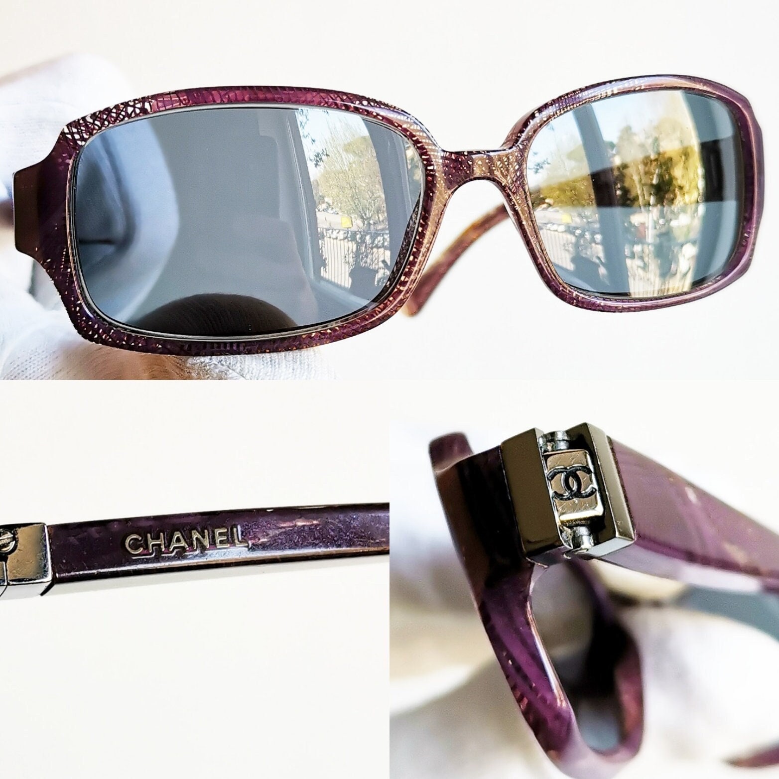 Chanel Sunglasses Violet Black Grey Rectangle Oval Designer -  Hong Kong