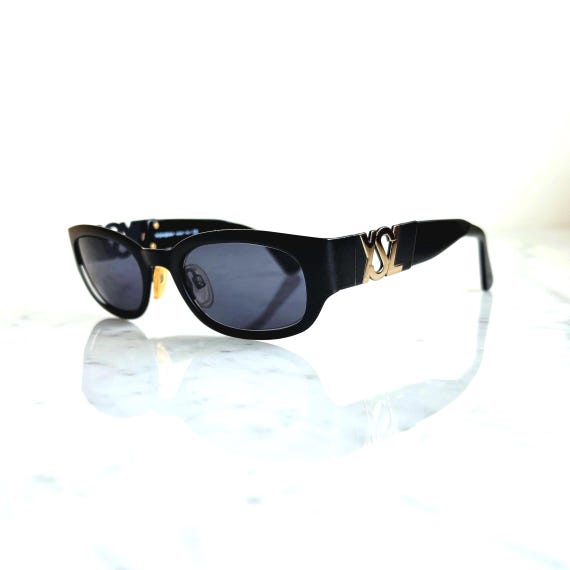 YVES SAINT LAURENT Vintage Ysl Sunglasses Oval Black Gold Monogram