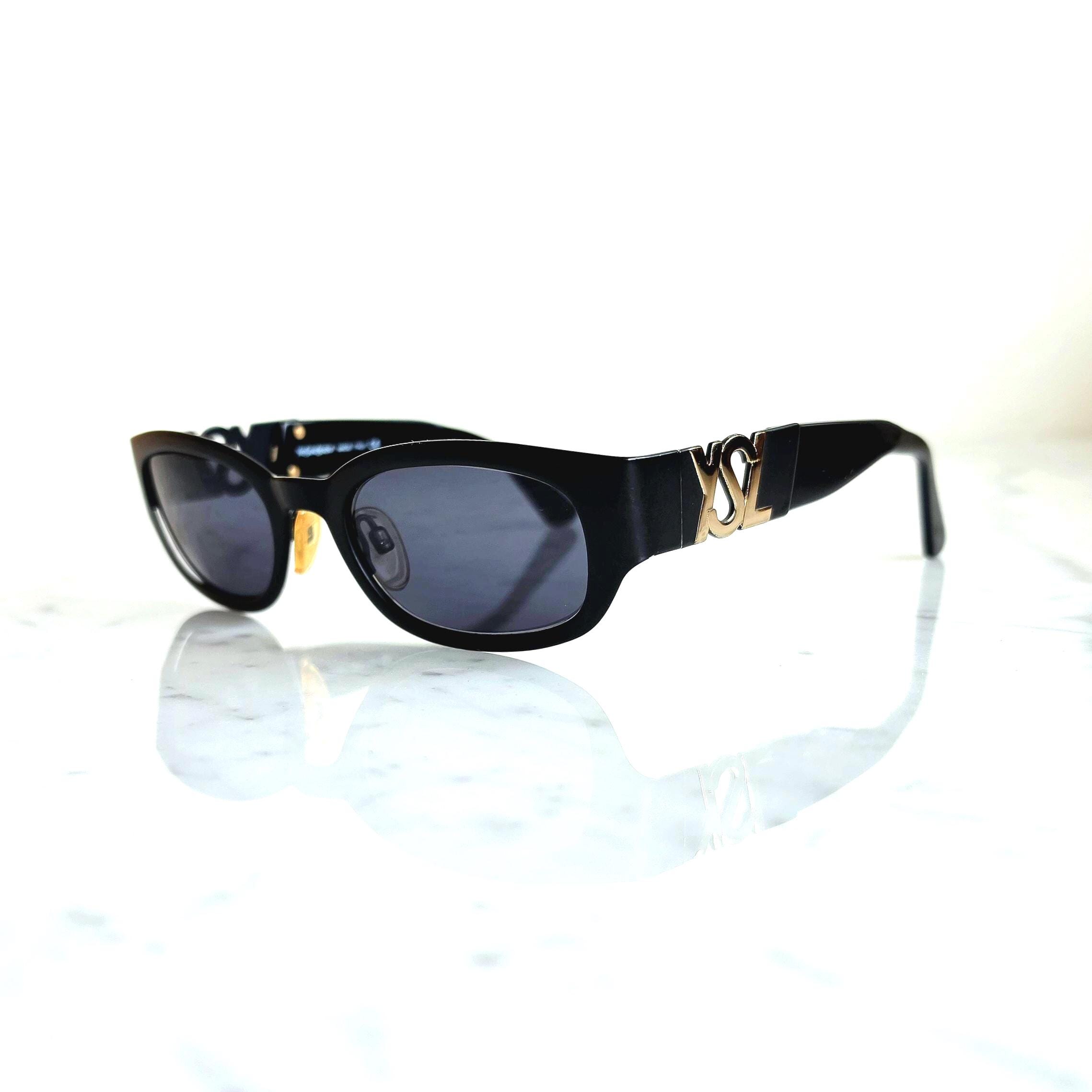 YSL ブラック ゴールドロゴ サングラス YVES SAINT LAURENT Vintage Ysl Sunglasses Oval Black Gold Monogram