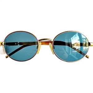 BVLGARI vintage sunglasses rare oval round gold tortoise brown frame new cobalt blue lens 90s Migos Rihanna Bad Bunny Kylie Jenner designer