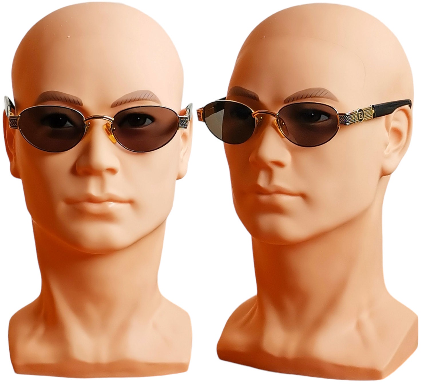 FENDI Vintage Sunglasses Rare Oval Gold Black FS306 Frame