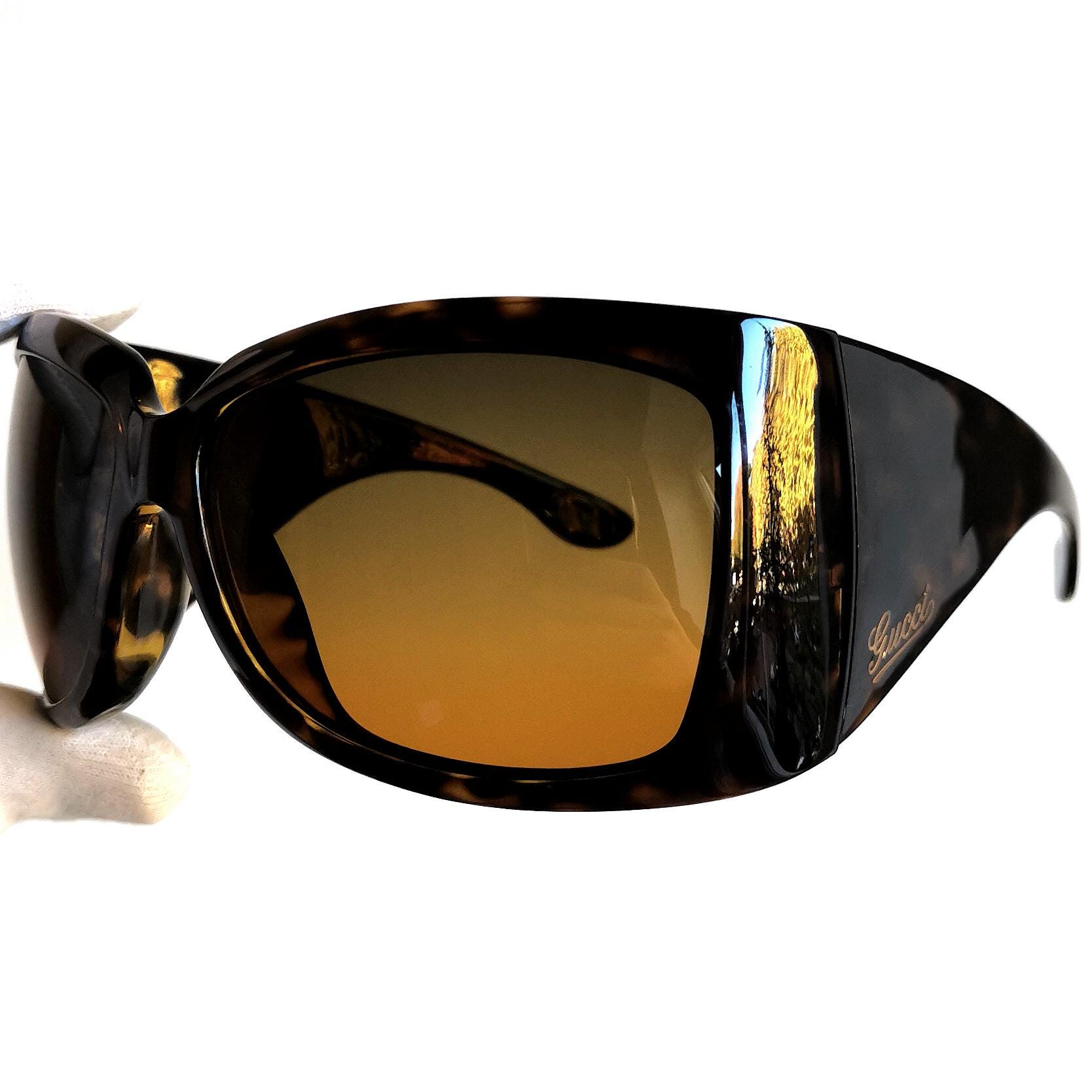 GUCCI Vintage Sunglasses Brown Gold Oversize Big Wrap GG2961/S