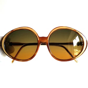 NINA RICCI vintage sunglasses odd triangle brown cream gold 108-0531 frame Jackie O Jacqueline Kennedy Onassis boho French style 50s 60s 70s