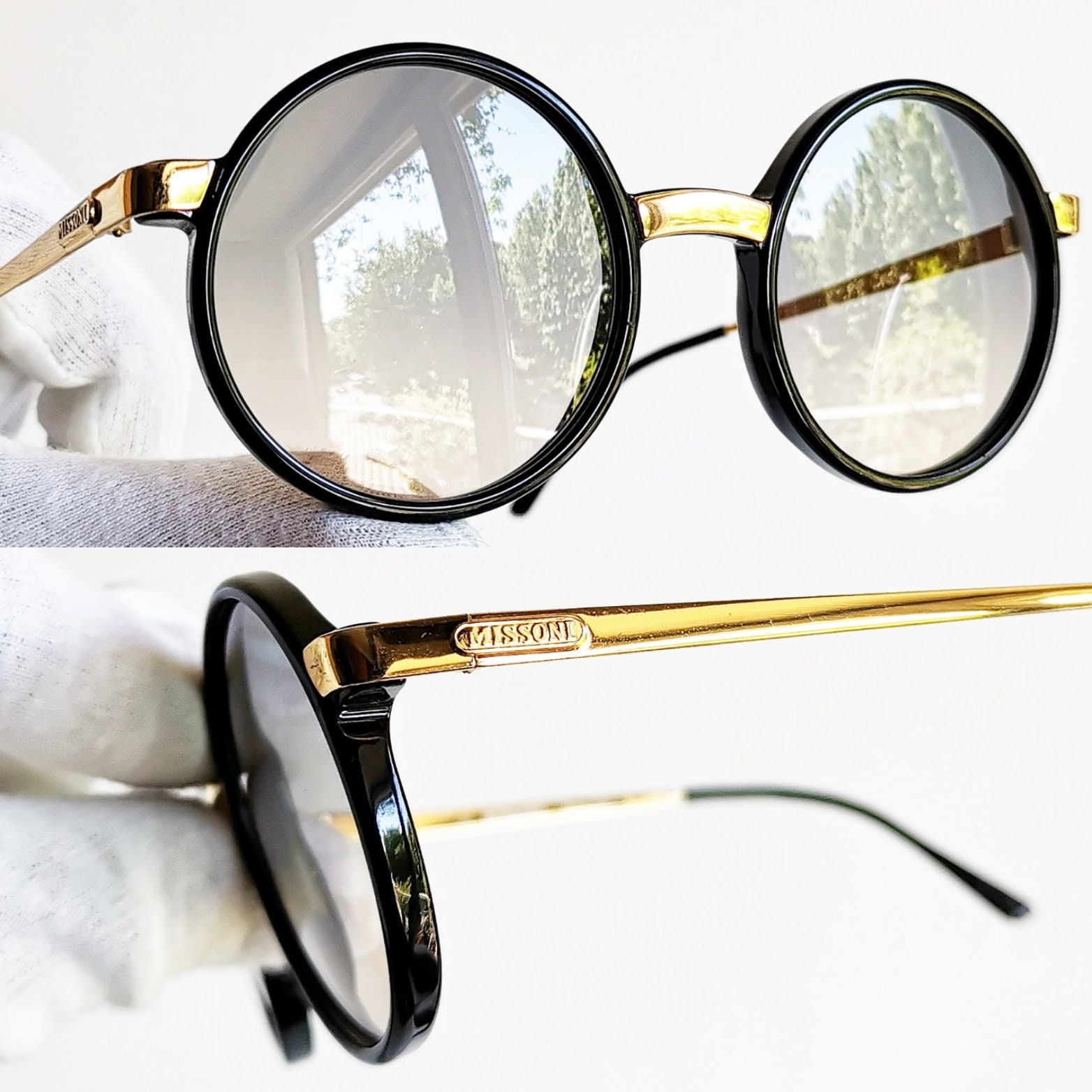 MISSONI Round Sunglasses Vintage Black Gold M801 Frame Light  display picture 3