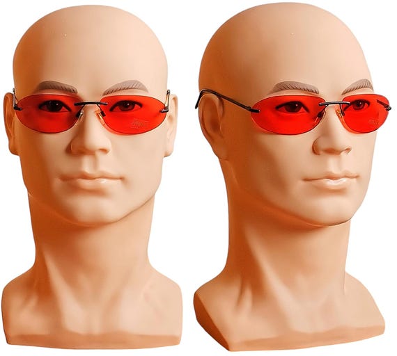 VERSACE Vintage Sunglasses Oval Red Lenses Black Frameless  display picture 1