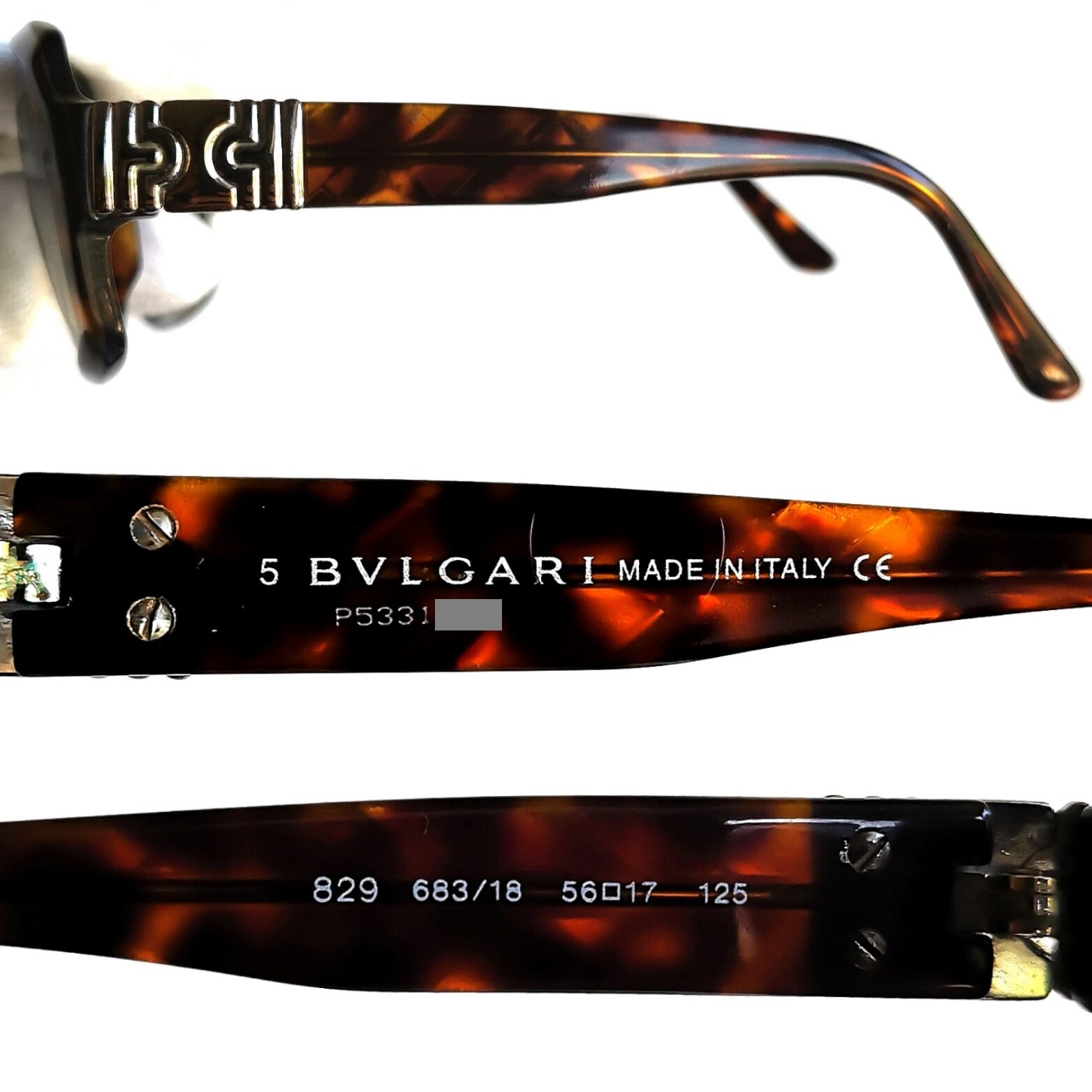 BVLGARI Vintage Sunglasses Tortoise Brown Gold Silver Oval Square