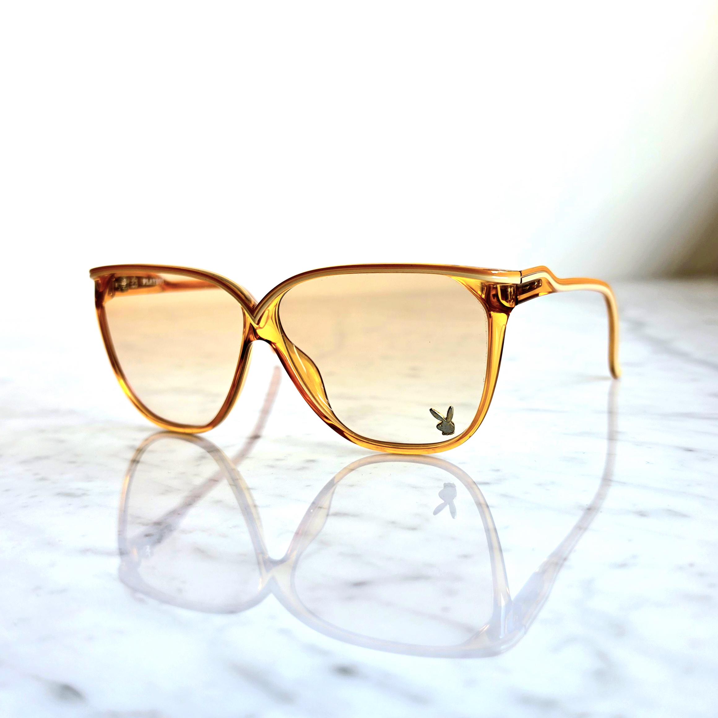 PLAYBOY Oversize Sunglasses Vintage Orange Gold Bunny Yellow 4612