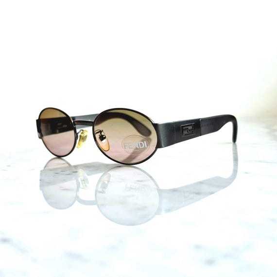 FENDI Vintage Sunglasses Gray Silver Oval SL7209 FF Logo 90s  display picture 2