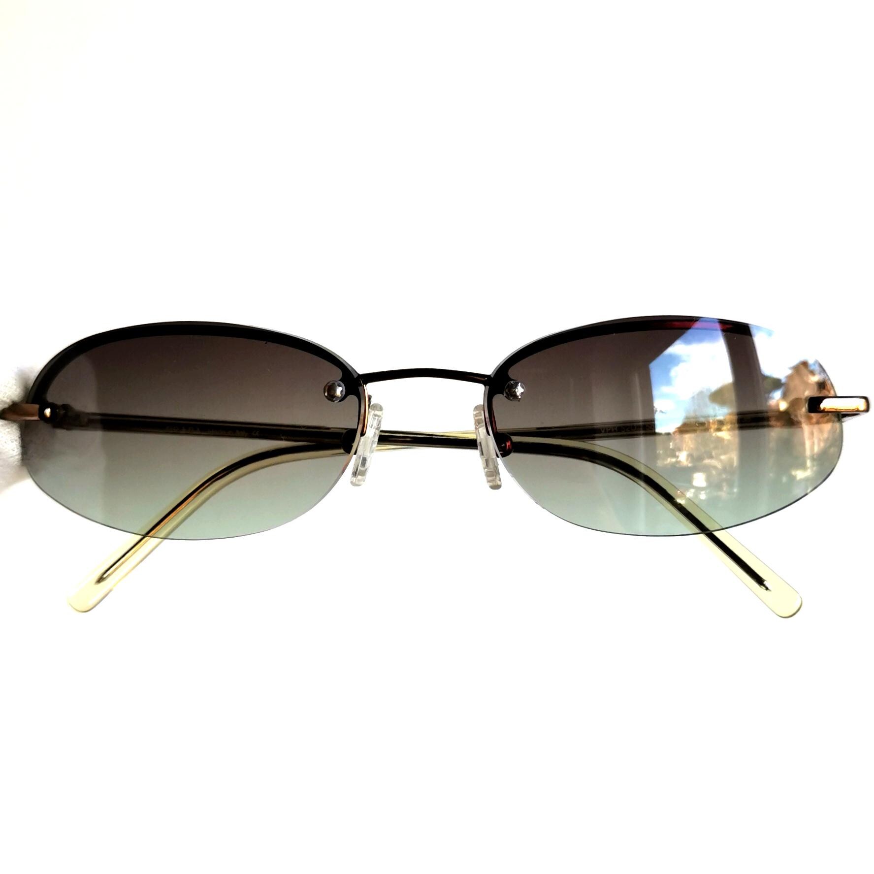 PRADA Vintage Sunglasses Rimless Oval Bronze Copper Small VPR52D
