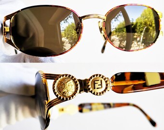 FENDI Vintage Sunglasses Rare Oval Gold Tortoise Brown FS262