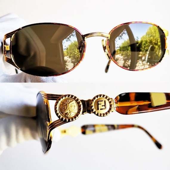 FENDI vintage sunglasses rare oval gold tortoise … - image 3