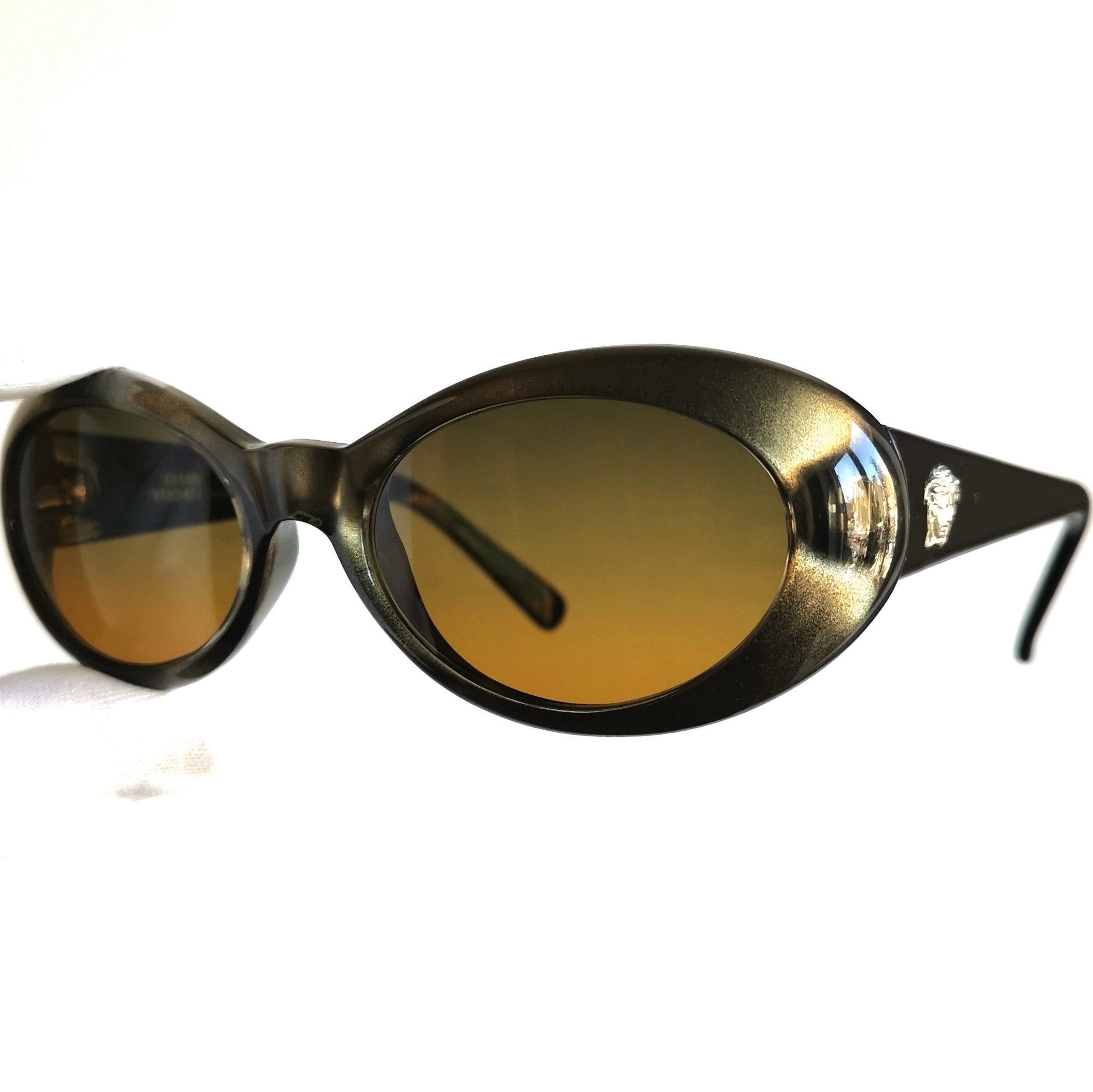 VERSACE Vintage Sunglasses 475/M Black Green Silver Medusa