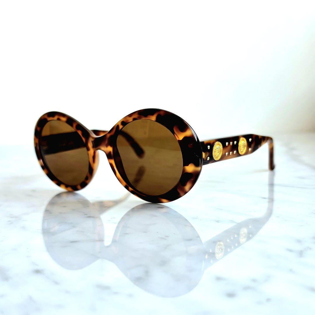 VERSACE Vintage Sunglasses Gold Medusa Round Tortoise Brown Gianni