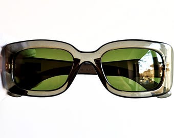 GUCCI vintage sunglasses square clear gray thick wrap silver logo frame new green lens GG2431/S Migos Rihanna Bella Hadid designer 90s y2k