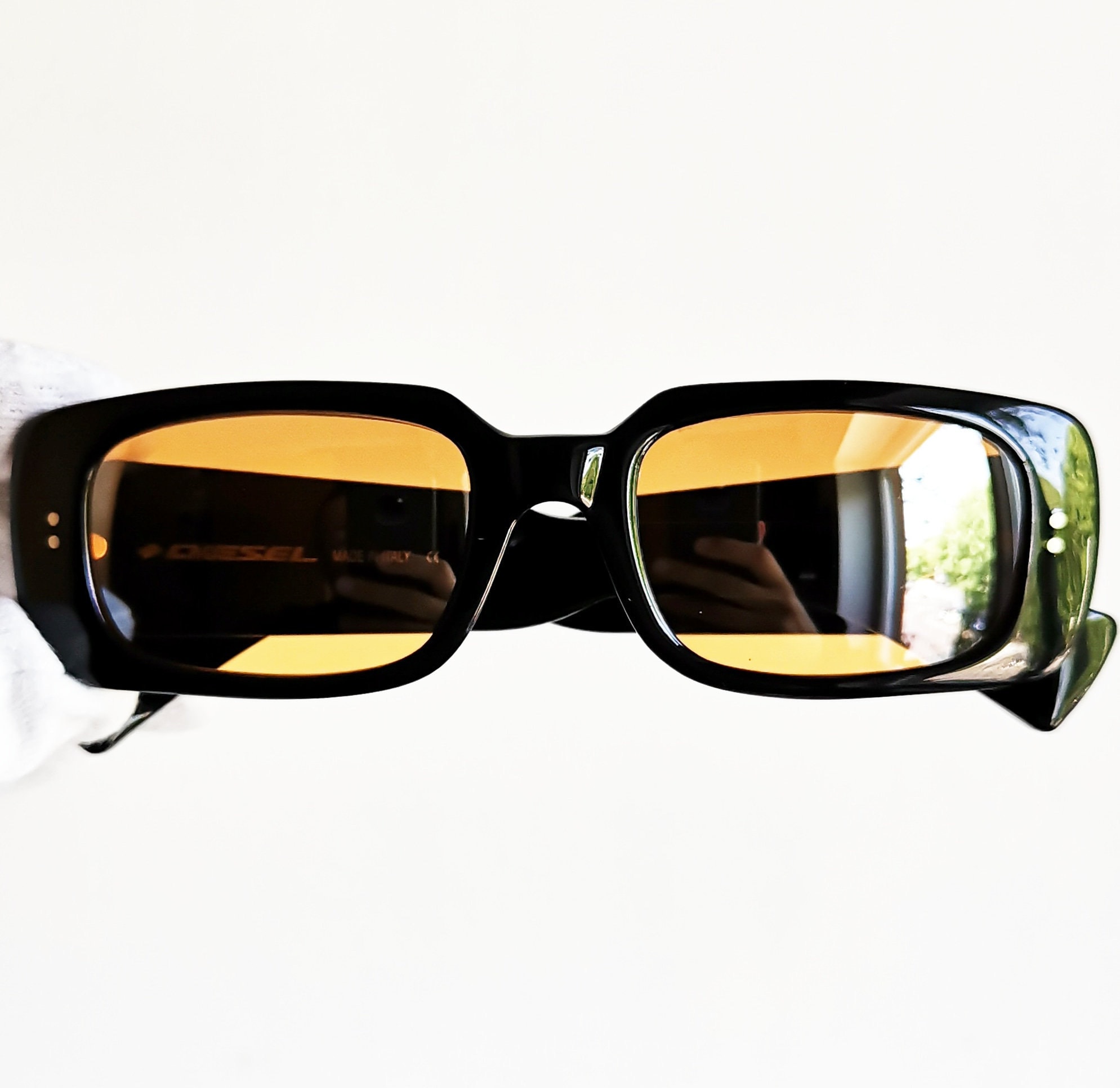 DIESEL Vintage Sunglasses Oval Squared Black New Orange DIESEL Vintage Sunglasses Oval Squared Black New Orange