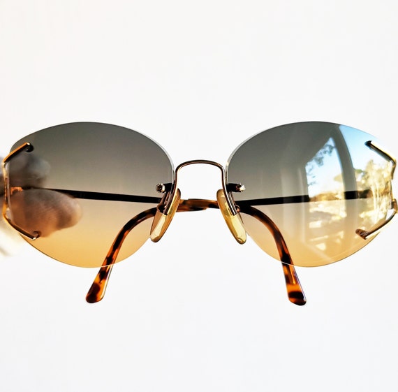 DIOR vintage sunglasses rimless rare gold ring ov… - image 2