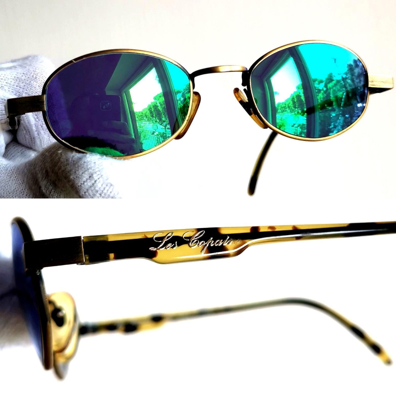 LES COPAINS Vintage Sunglasses Oval Brass Gold Tortoise 