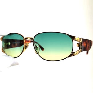 FENDI vintage sunglasses rare oval gold bamboo tortoise brown frame SL7017 Rihanna Migos Tupac Biggie designer 90s new green yellow lens NOS