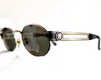VERSACE vintage sunglasses rare black oval round silver greek key medusa Gianni S68 Tupac Master P 90s frame new NOS Migos designer Rihanna
