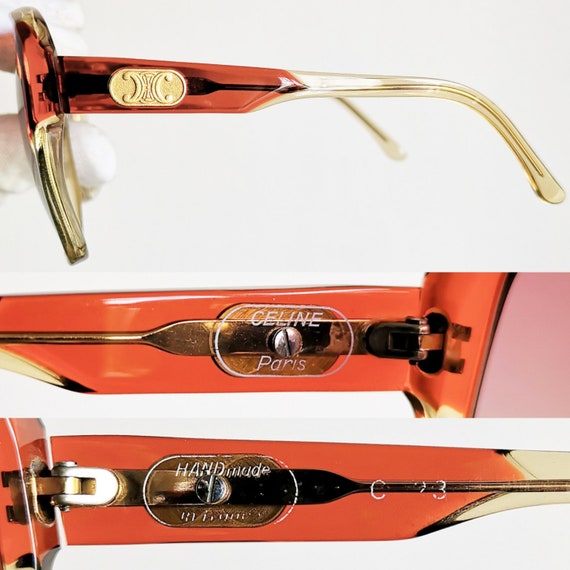 CELINE Square Oversize Sunglasses Vintage Rare Red Gold CELINE Square Oversize Sunglasses Vintage Rare Red Gold