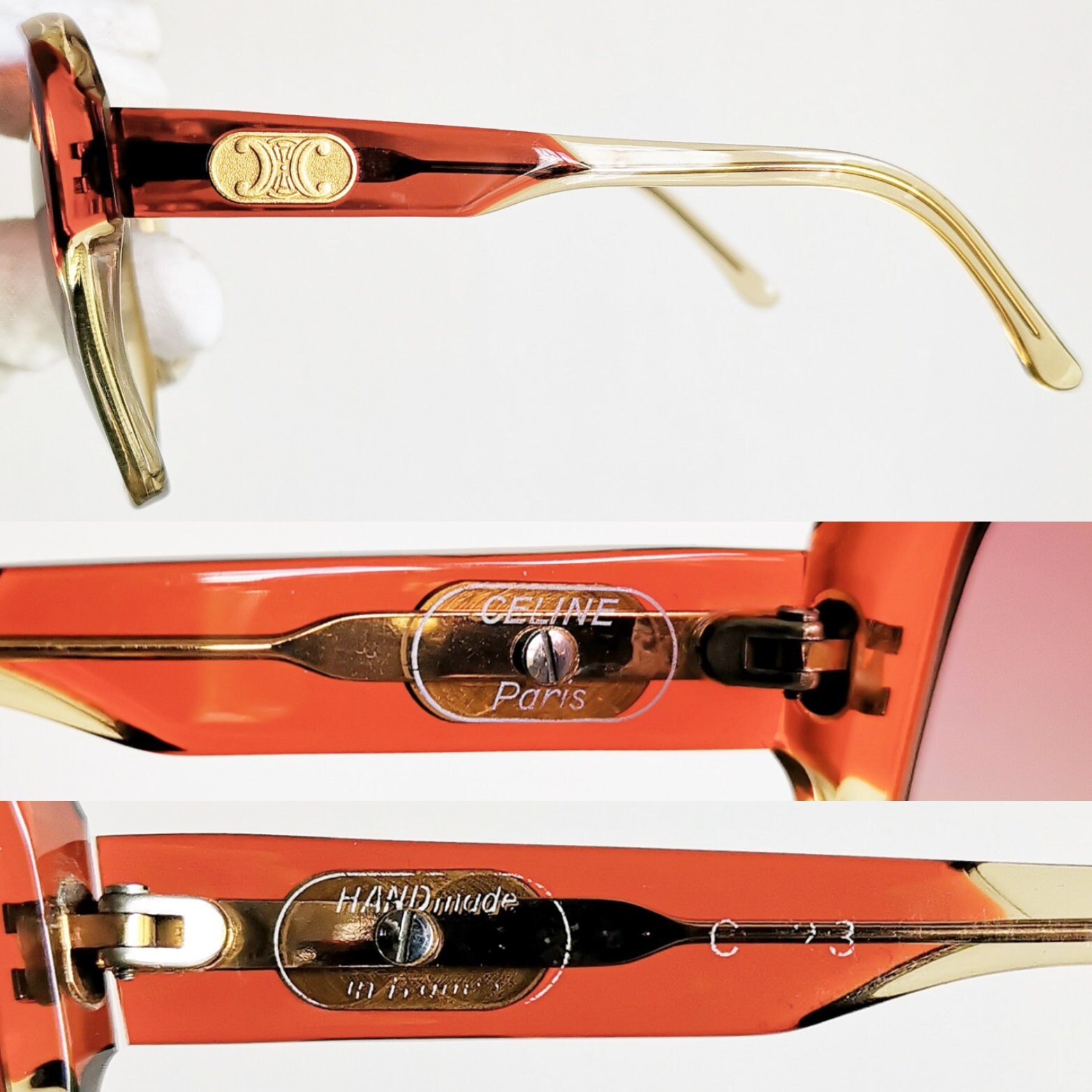 CELINE Square Oversize Sunglasses Vintage Rare Red Gold CELINE Square Oversize Sunglasses Vintage Rare Red Gold