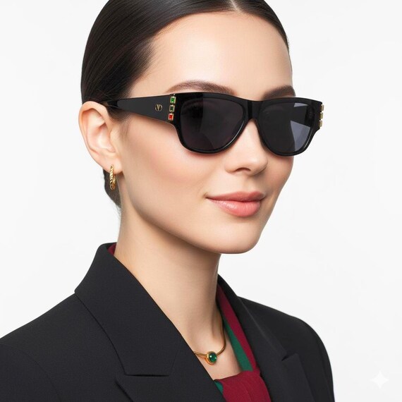 VALENTINO Vintage Sunglasses Squared Aviator Oversize Black  display picture 1