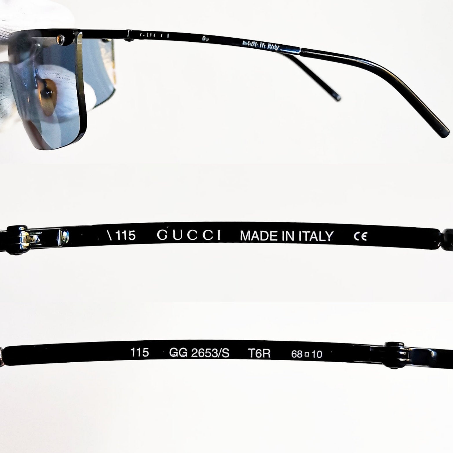 GUCCI Vintage Sunglasses Oval Wrap Half Rim Frameless Blue Lens 