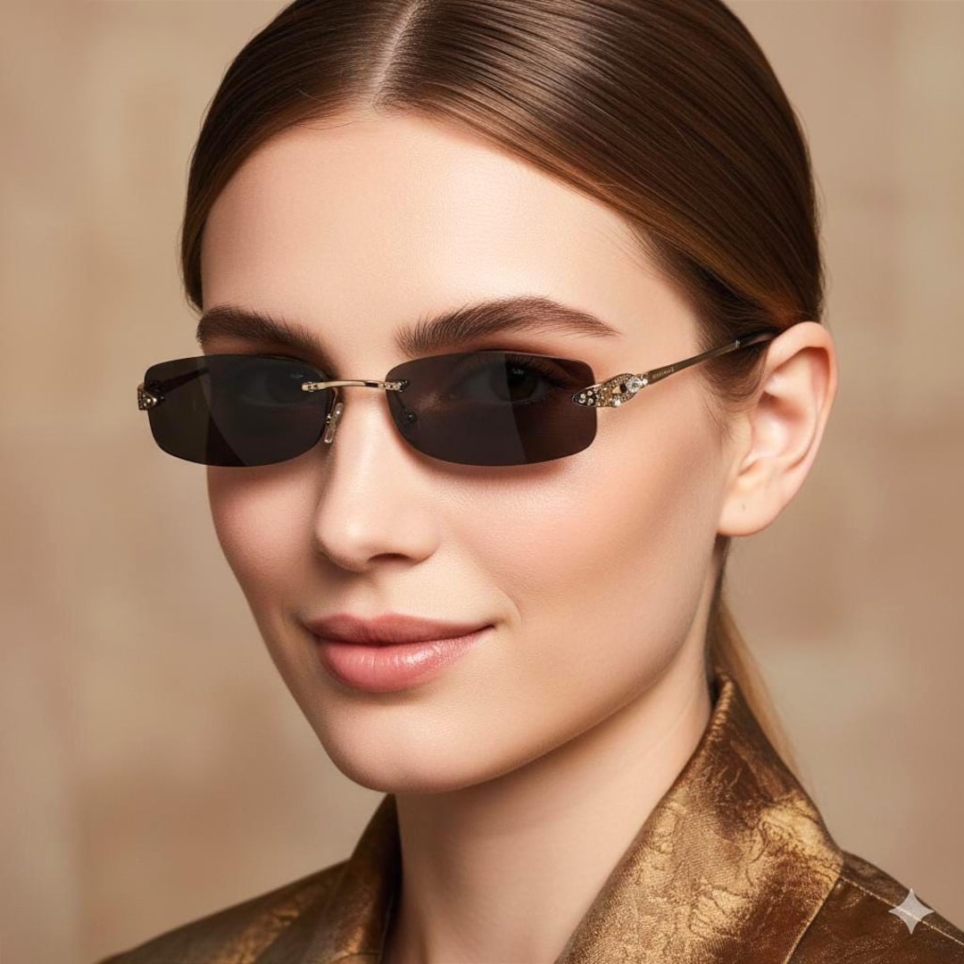 BVLGARI Vintage Sunglasses Gold White Rhinestones Small 2049-b