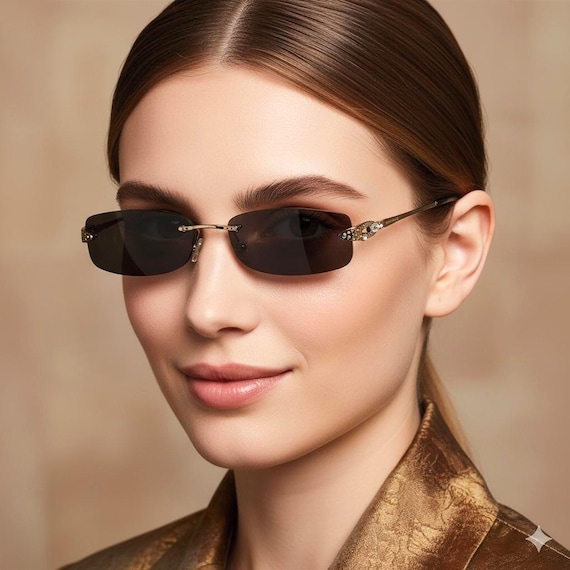 BVLGARI Vintage Sunglasses Gold White Rhinestones Small 2049-b