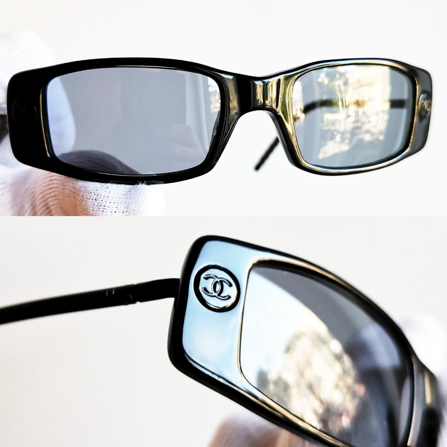 Chanel Black and White Printed Oval Sunglasses