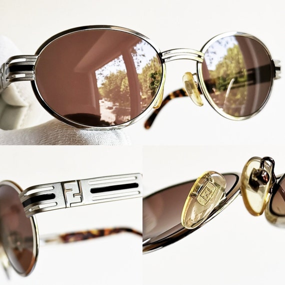 小物 FENDI vintage sunglasses eyewear Titan FENDI Vintage Sunglasses Oval Silver Tortoise Brown SL7076 Round