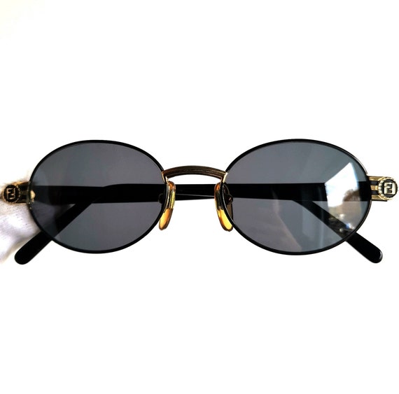FENDI Vintage Sunglasses Gold Black Oval FF Monogram Logo  display picture 1