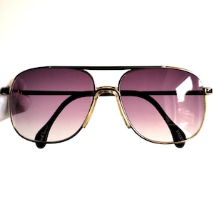 Gafas de sol vintage Zeiss de Yves Chantal, color marrón dorado, estilo aviador, piloto, forma de lágrima, lentes moradas, montura Migos 5442, años 80 y 90, pequeñas.