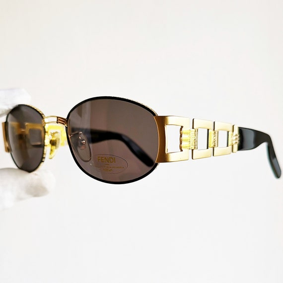 FENDI vintage sunglasses rare oval gold black square … - Gem