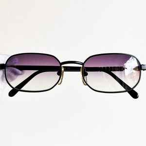 MOSCHINO vintage Sunglasses rare oval rectangular Tupac black small frame purple lens Love heart M3024-V new NOS 90s Migos Rihanna Lady Gaga