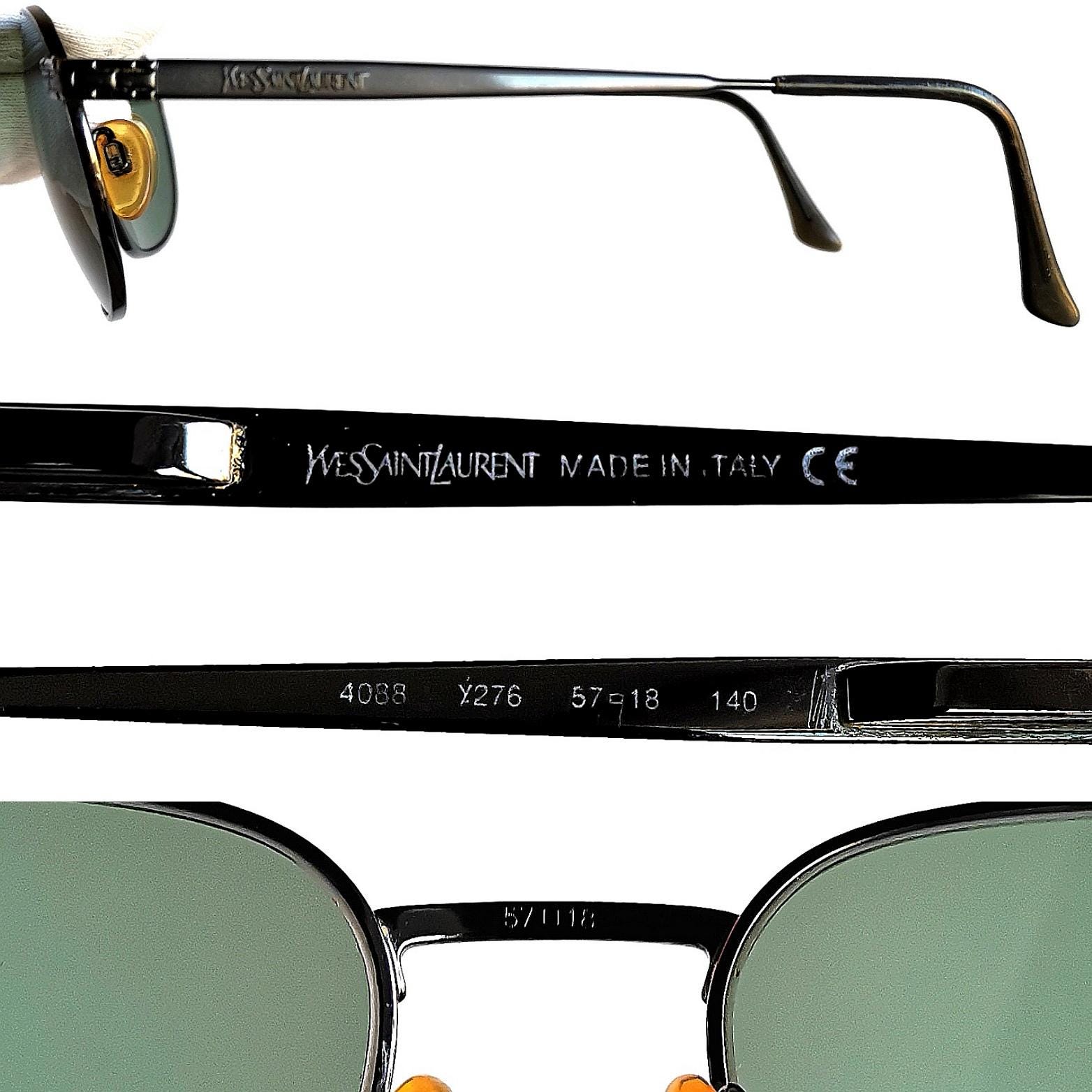 YVES SAINT LAURENT Vintage Sunglasses Silver Gunmetal Oval Aviator