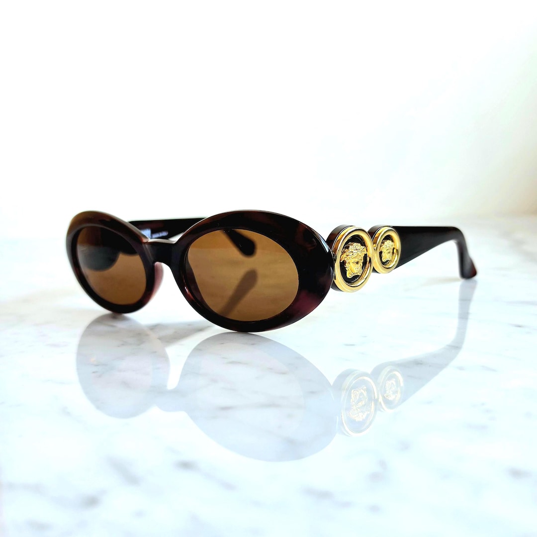 VERSACE Vintage Sunglasses 527 Oval Gold Medusa Ring Gianni 90s