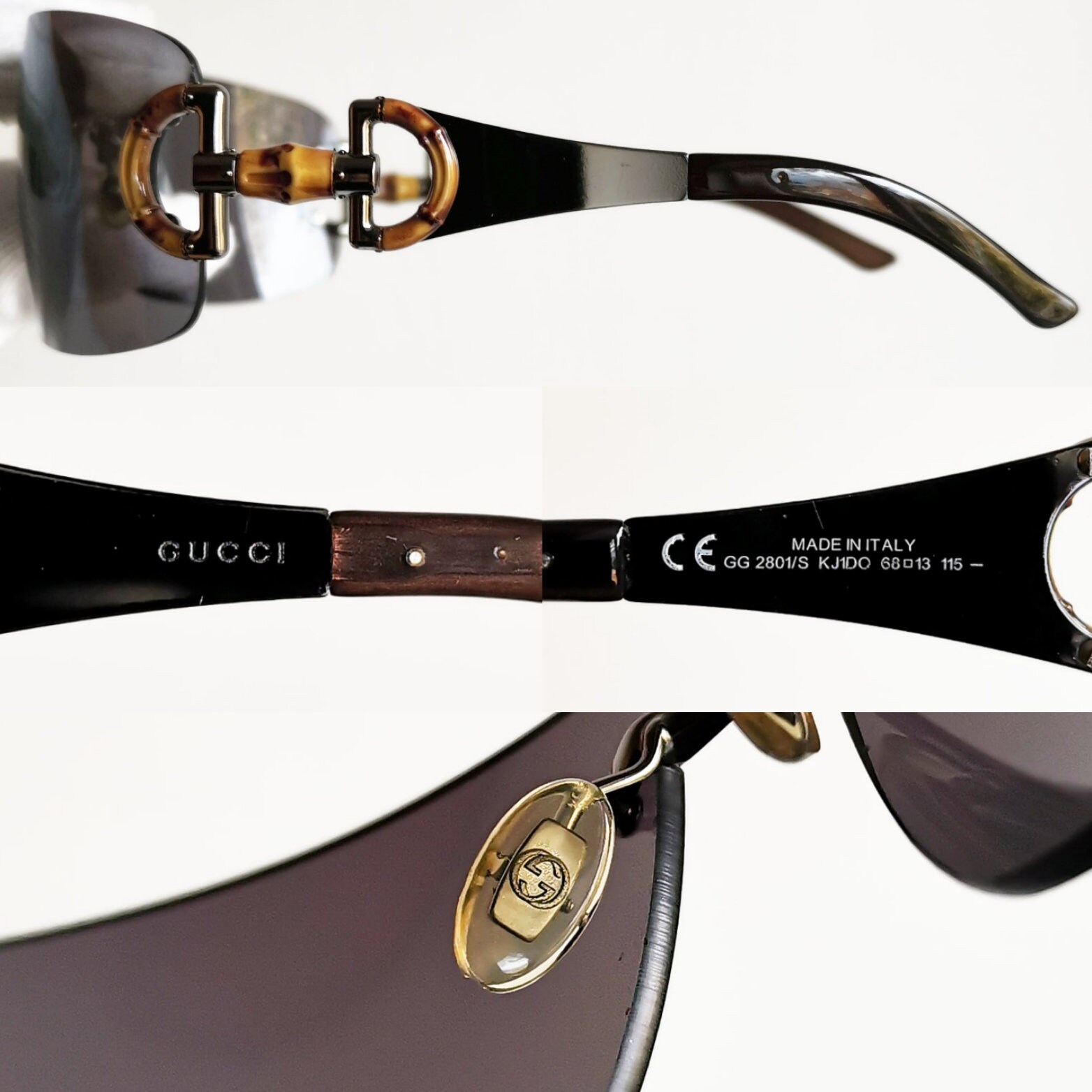 GUCCI Vintage Sunglasses Oval Rectangular Frameless Wrap