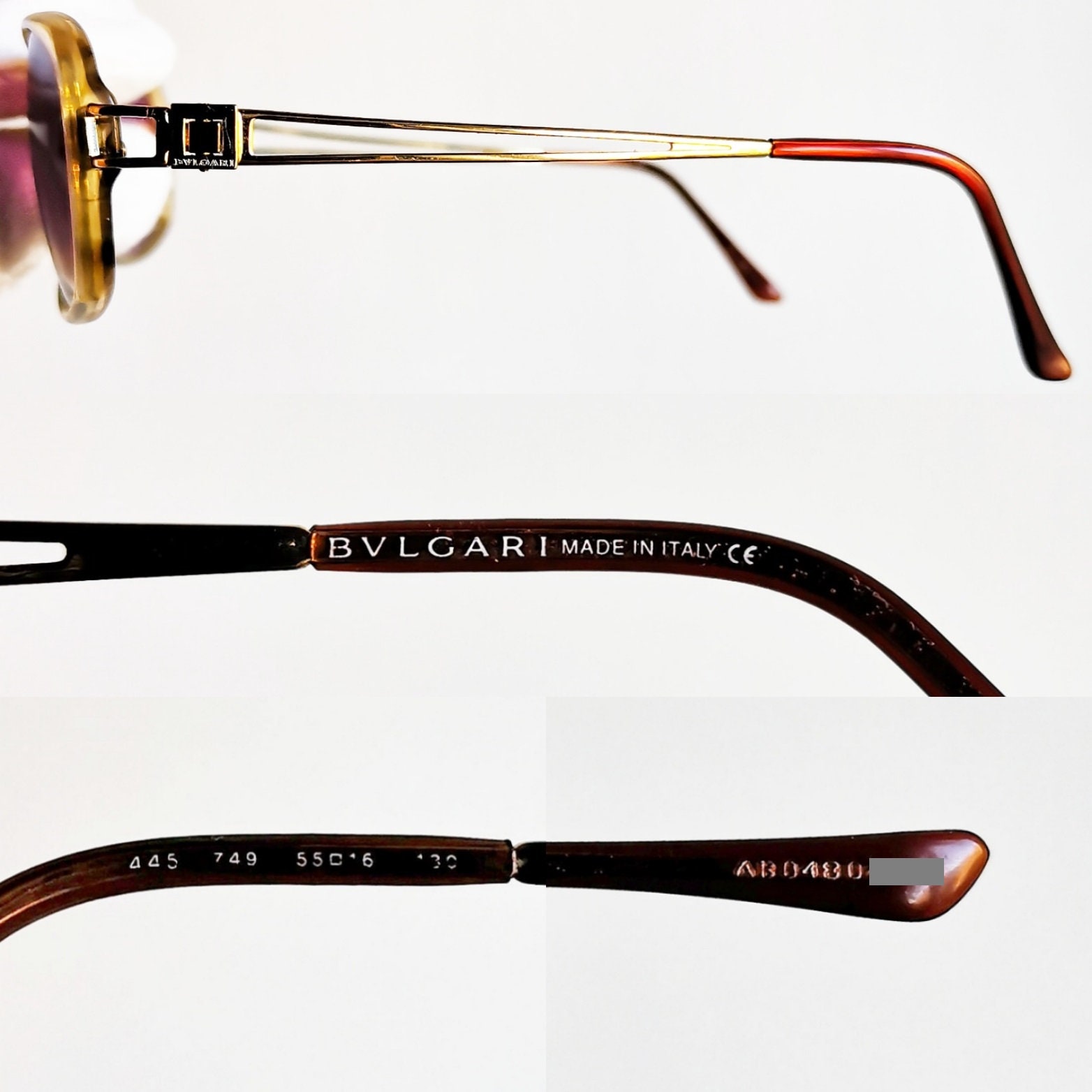 Vintage Bulgari White-Purple Wrap Around Sunglasses BVLGARI Vintage Sunglasses Oval Purple Gold Silver 812 911  main image 2