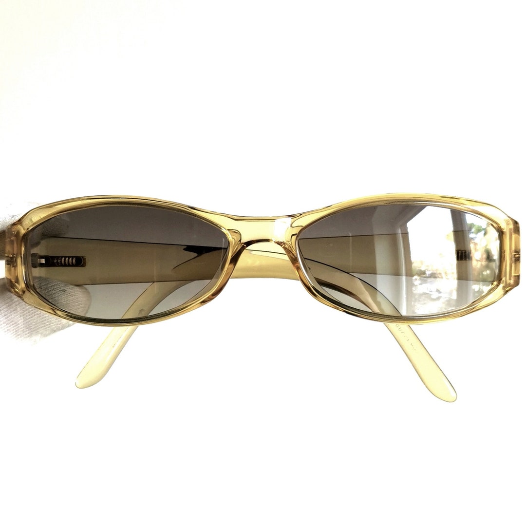 GUCCI Vintage Sunglasses Clear Yellow Silver Oval GG2500