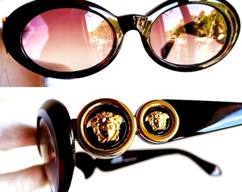 VERSACE Vintage Sunglasses 527 Oval Gold Medusa Ring Gianni 90s