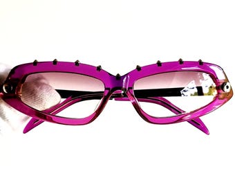 FORNARINA vintage sunglasses oval purple pink Rihanna Lady Gaga Madonna Kylie Jenner pointed stud cateye frame tiny new NOS 90s burning man