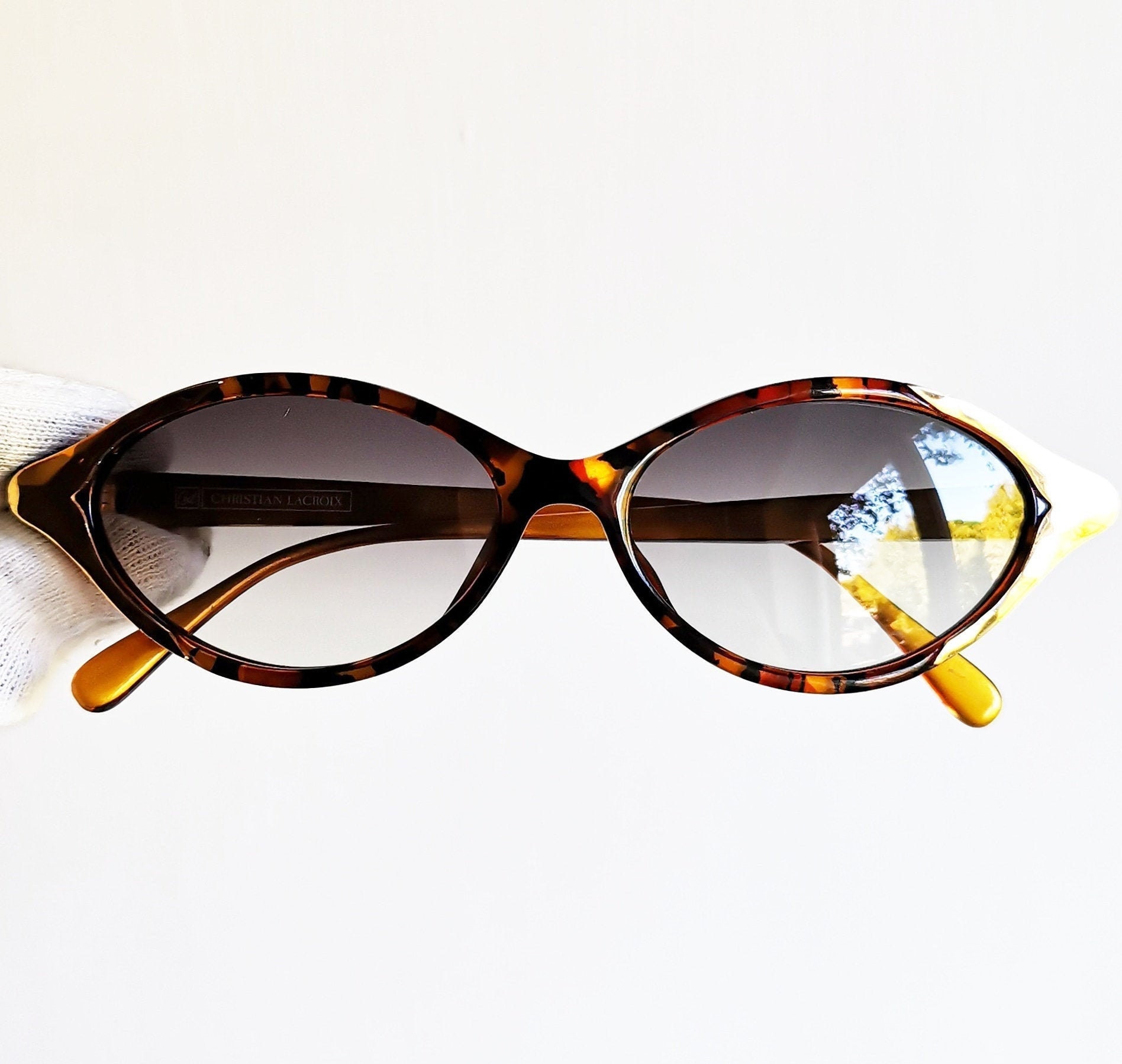 CHRISTIAN LACROIX Vintage Sunglasses Oval Tortoise Brown 