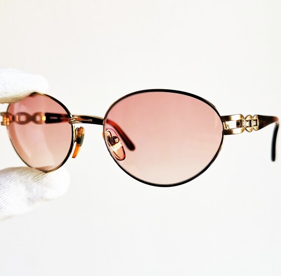 FENDI Vintage Sunglasses Oval Gold Brown VL7078 90s Y2k Steampunk