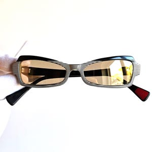 PAOLO SEMINARA vintage sunglasses black white stripes small tiny cateye Astoria t455 Rihanna Lady Gaga Kylie Jenner frame gold mirror lens