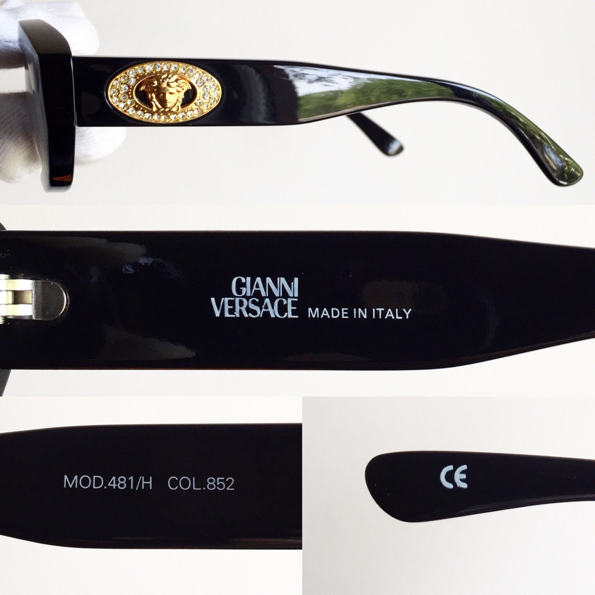 VERSACE Vintage Sunglasses Black Oval Gold Medusa Strass VERSACE Vintage Sunglasses Black Oval Gold Medusa Strass