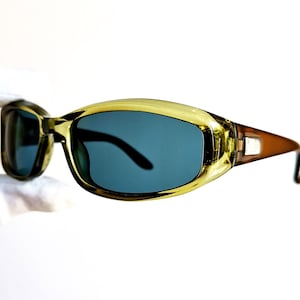 GUCCI vintage zonnebril ovaal helder groen oranje jaren 90 frame GG2454/S wrap nieuwe blauwe lens ontwerper Migos Rihanna Lily-Rose Depp Bella Hadid NOS