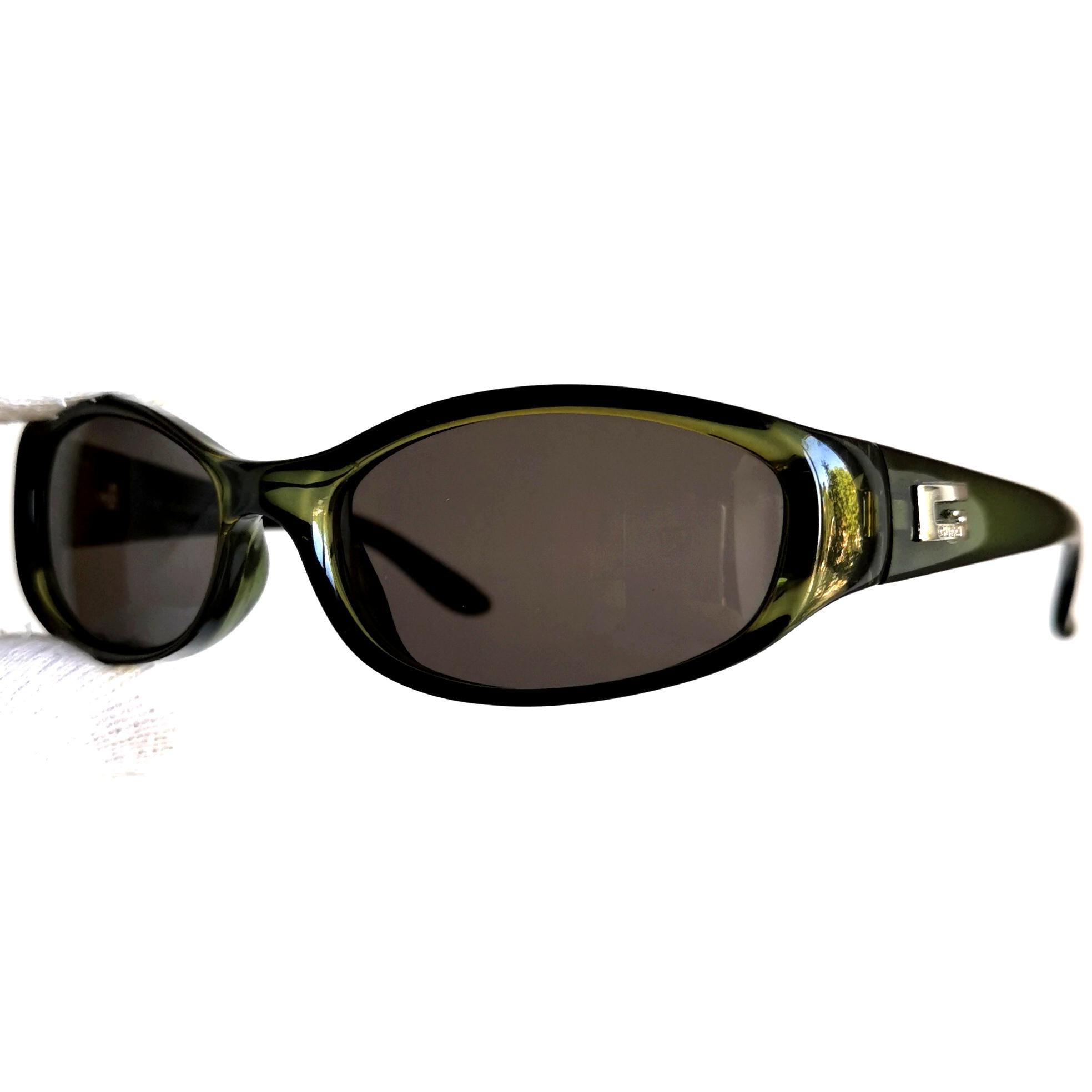 GUCCI Vintage Sunglasses Oval Green Silver GG Logo GG2456/S Wrap