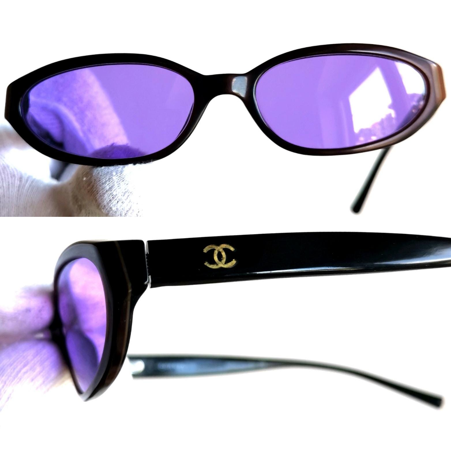 CHANEL Vintage Sunglasses Oval Black Gold CC Logo Cateye  display picture 2